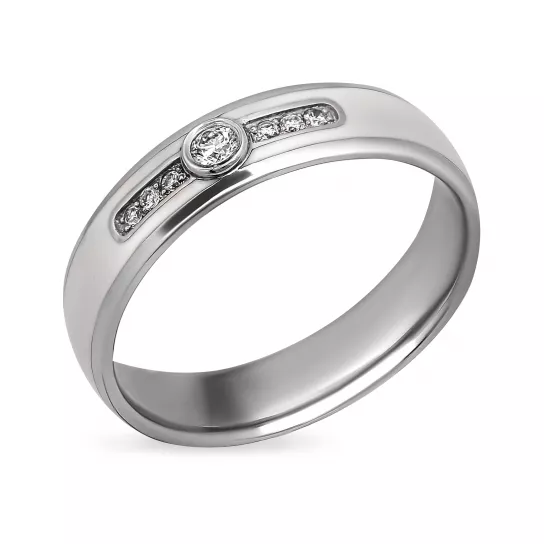 Кольцо обручальное с фианитом из серебра