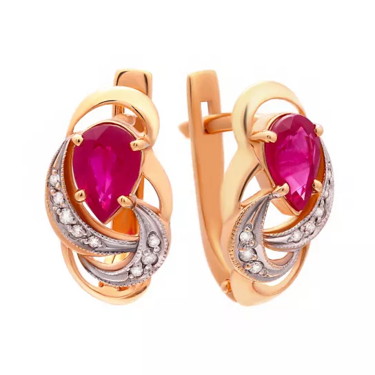 Серьги с бриллиантами с рубином из золота