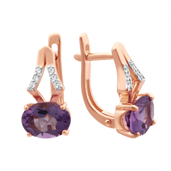 Серьги с аметистом и фианитом из золота