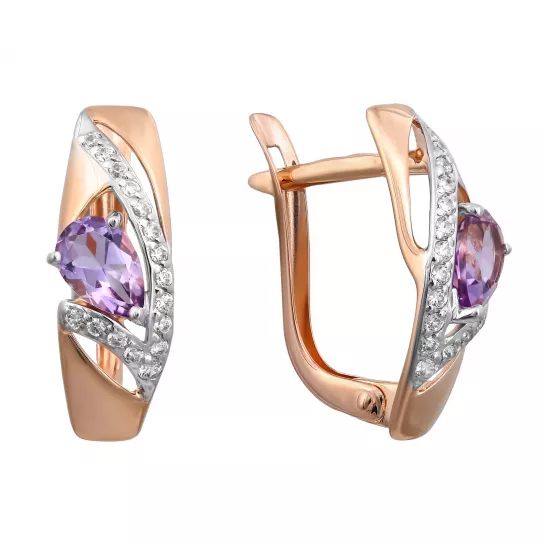 Серьги с аметистом и фианитом из золота
