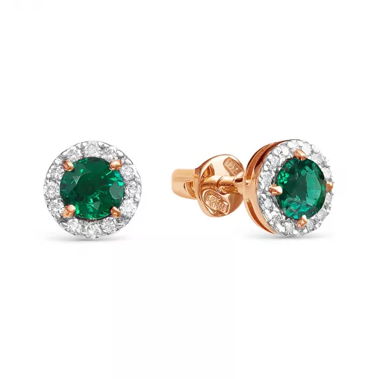 Пусеты с бриллиантами с изумрудом из золота