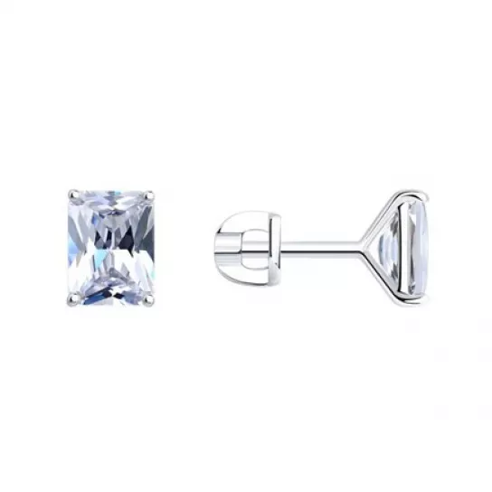 Пусеты с фианитом из серебра