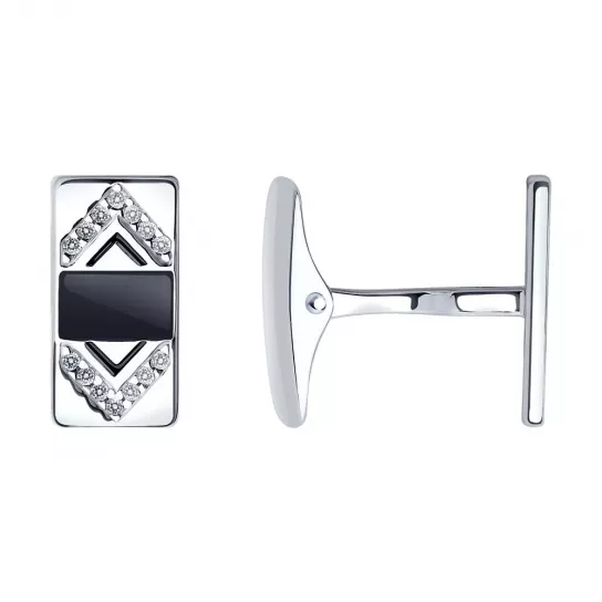 Запонки с фианитом из серебра