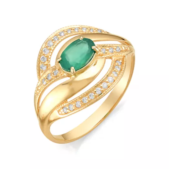 Кольцо с бриллиантами с хризопразом из золота