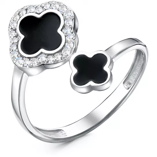 Кольцо с эмалью и фианитом из серебра