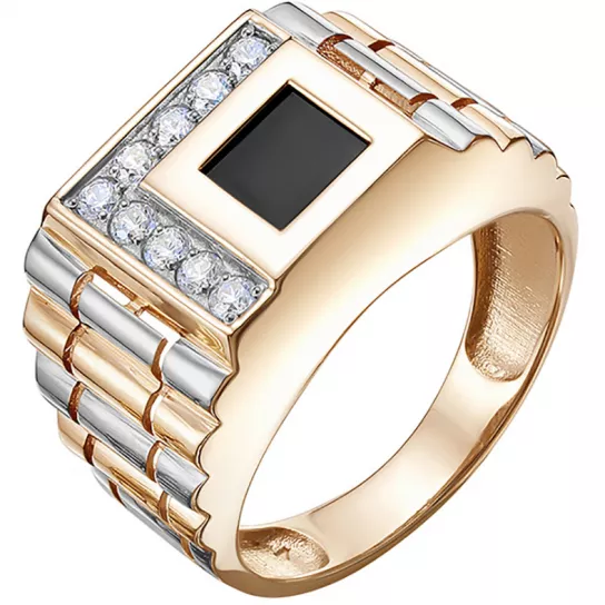 Кольцо-печатка с фианитом из золота