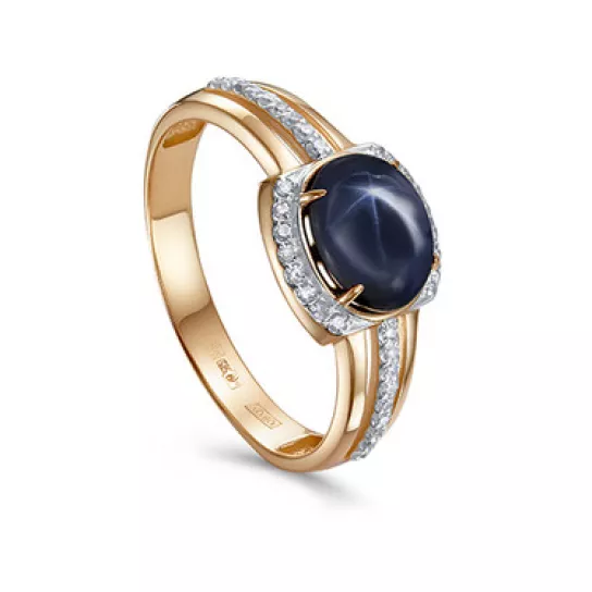 Кольцо с бриллиантами с сапфиром из золота