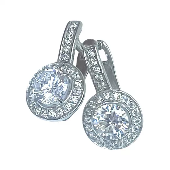 Серьги с фианитом из серебра