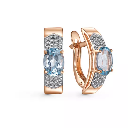 Серьги с топазом и фианитом из золота