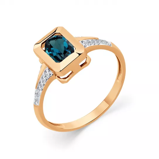 Кольцо с топазом и фианитом из золота