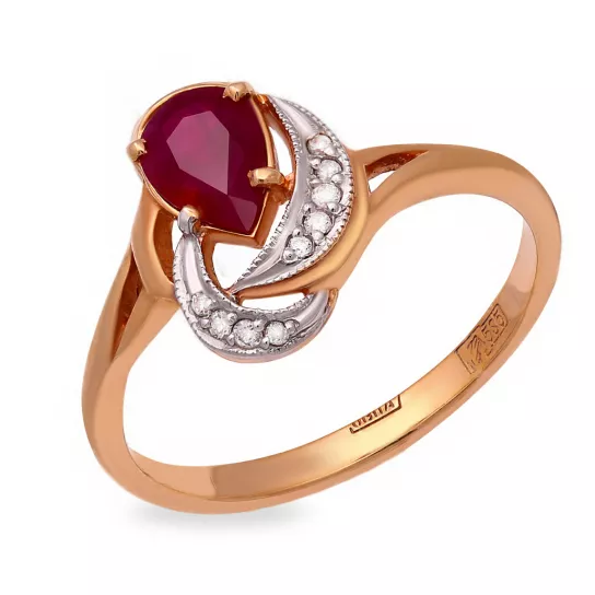 Кольцо с бриллиантами с рубином из золота